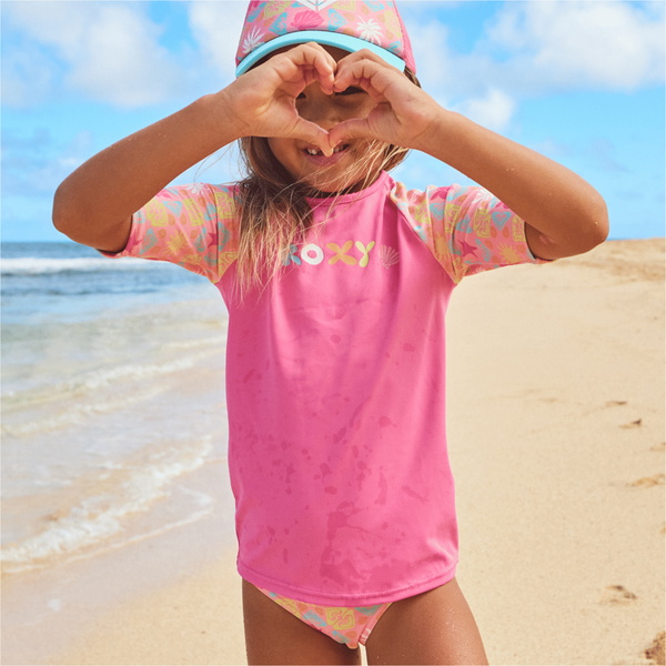 2026 Roxy Junior Check-sæt I Lycra Med Korte ærmer ERLWR03357 - Plumeria Hippie Hour Diagonal